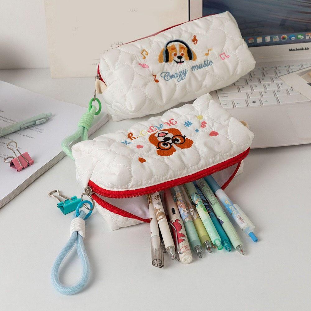 Large Capacity Pencil Pouch Embroidered Dog Student Stationery Bag Puppy Cosmetic Bag Student