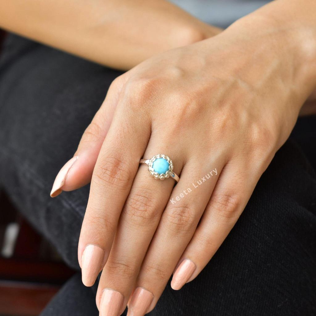 Natural Turquoise ring Turquoise lotus inspired ring Sterling silver statement ring Turquoise ring for her Blue turquoise fashion ring