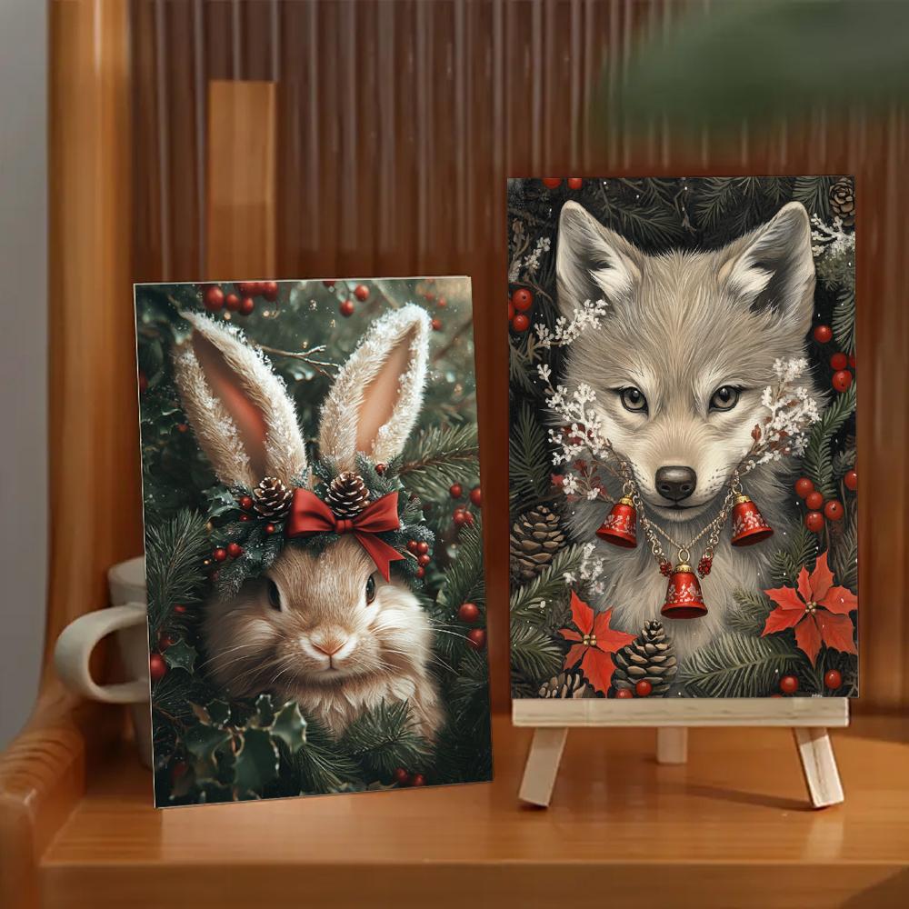 32pcs, Christmas Animal Postcards, Retro, Birthday/anniversary Gifts, Collectibles, Suitable for Gift-giving, Can Be Mailed.