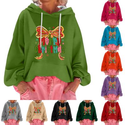 Женский рождественский принт, свободный повседневный худи с длинным рукавом и капюшоном