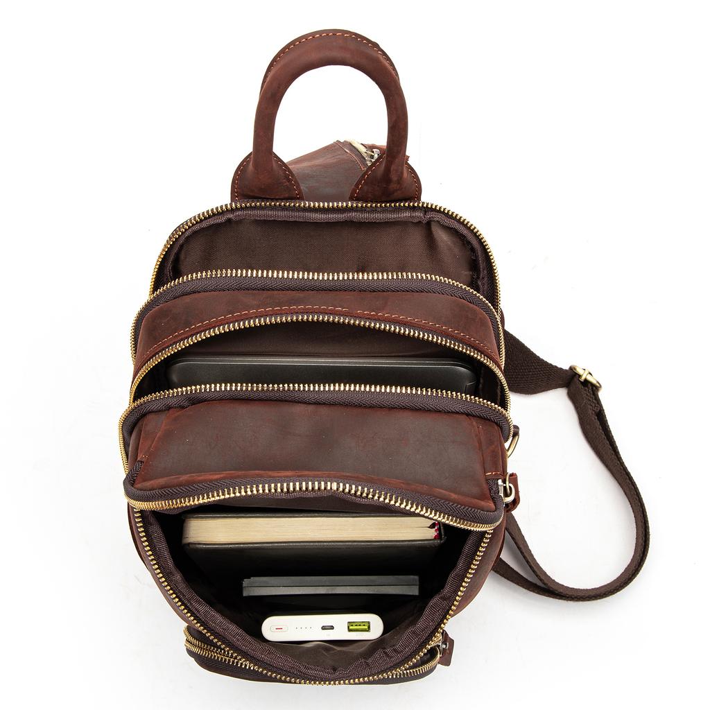 Мужская нагрудная сумка Crazy Horse Leather, винтажная, большая вместимость, через плечо, на голову, из натуральной коровьей кожи, мужская нагрудная сумка