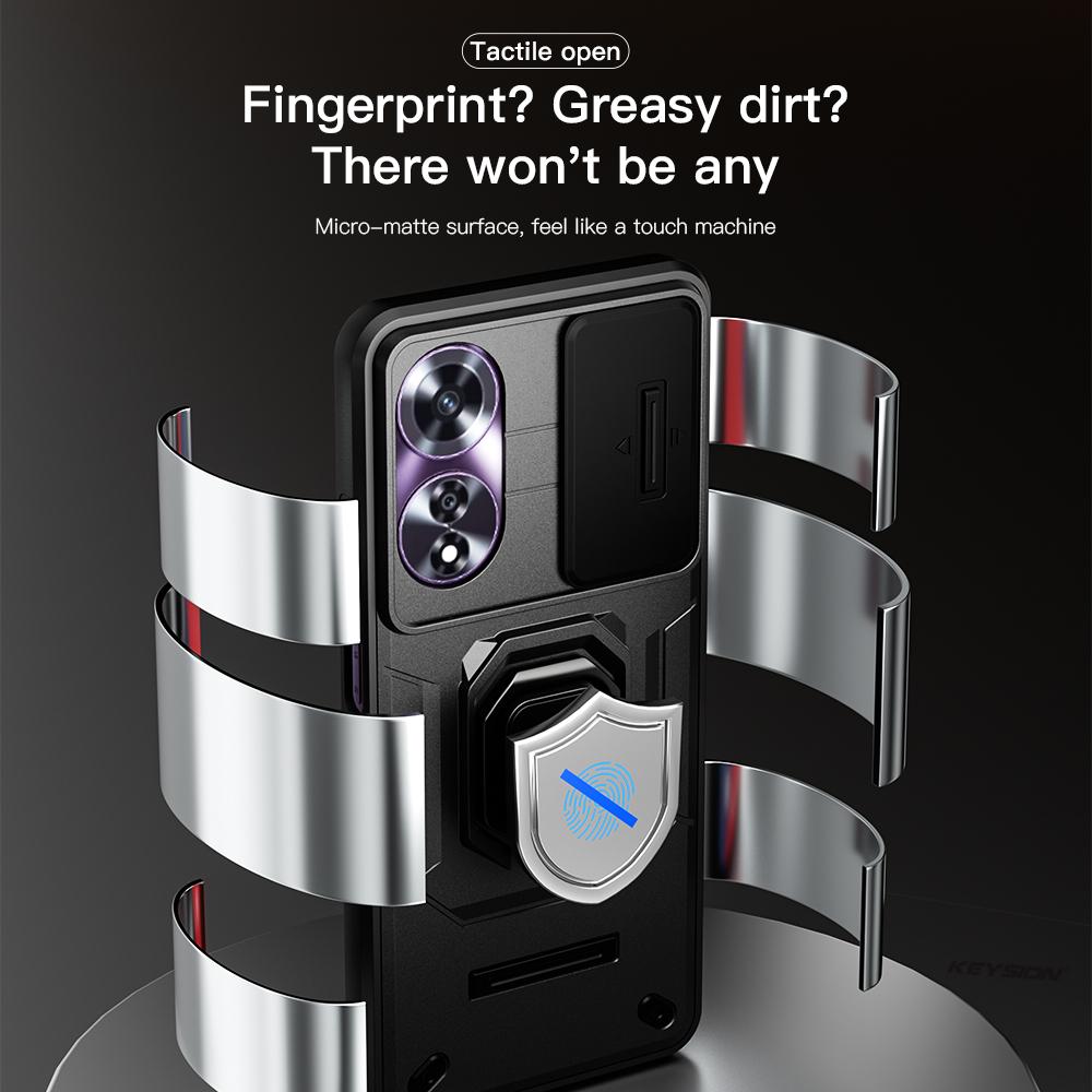 KEYSION Противоударный защитный чехол для OPPO A60 4G Slide Push Pull Защитное кольцо для объектива камеры с кольцом-подставкой Задняя крышка телефона для OPPO A60
