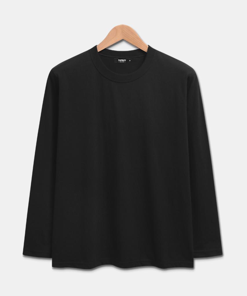 TOPBOY Basic Standard Fit 20-Count Plain Long Sleeve T-Shirt Black