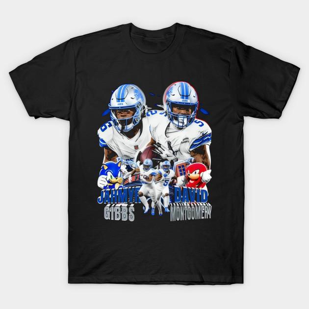 Men Black Print T-shirt Jahmyr Gibbs &Amp; David Montgomery Duo No-Cut Heat Transfer Print Cotton Tshirt
