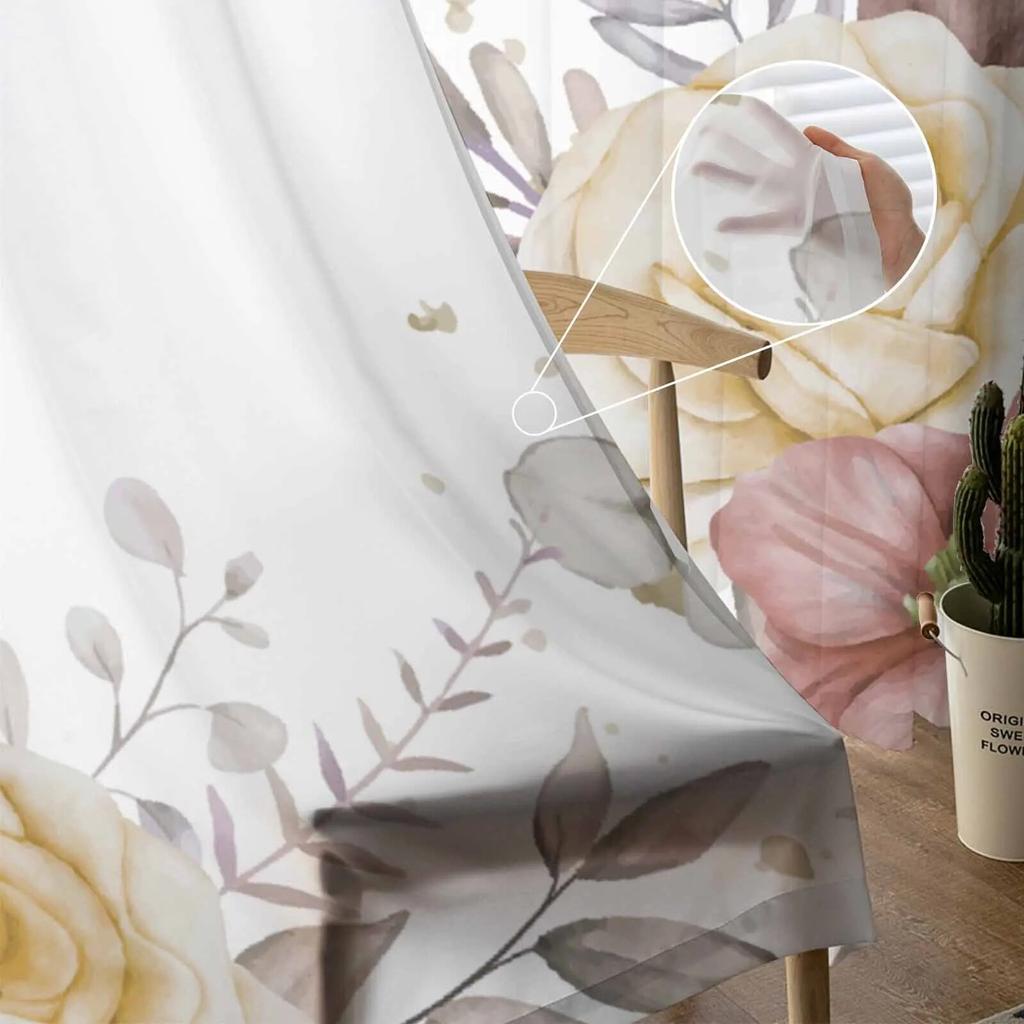 Plants Flowers Watercolor Sheer Curtains For Living Room Kitchen Window Curtains Bedroom Tulle Voile Curtains