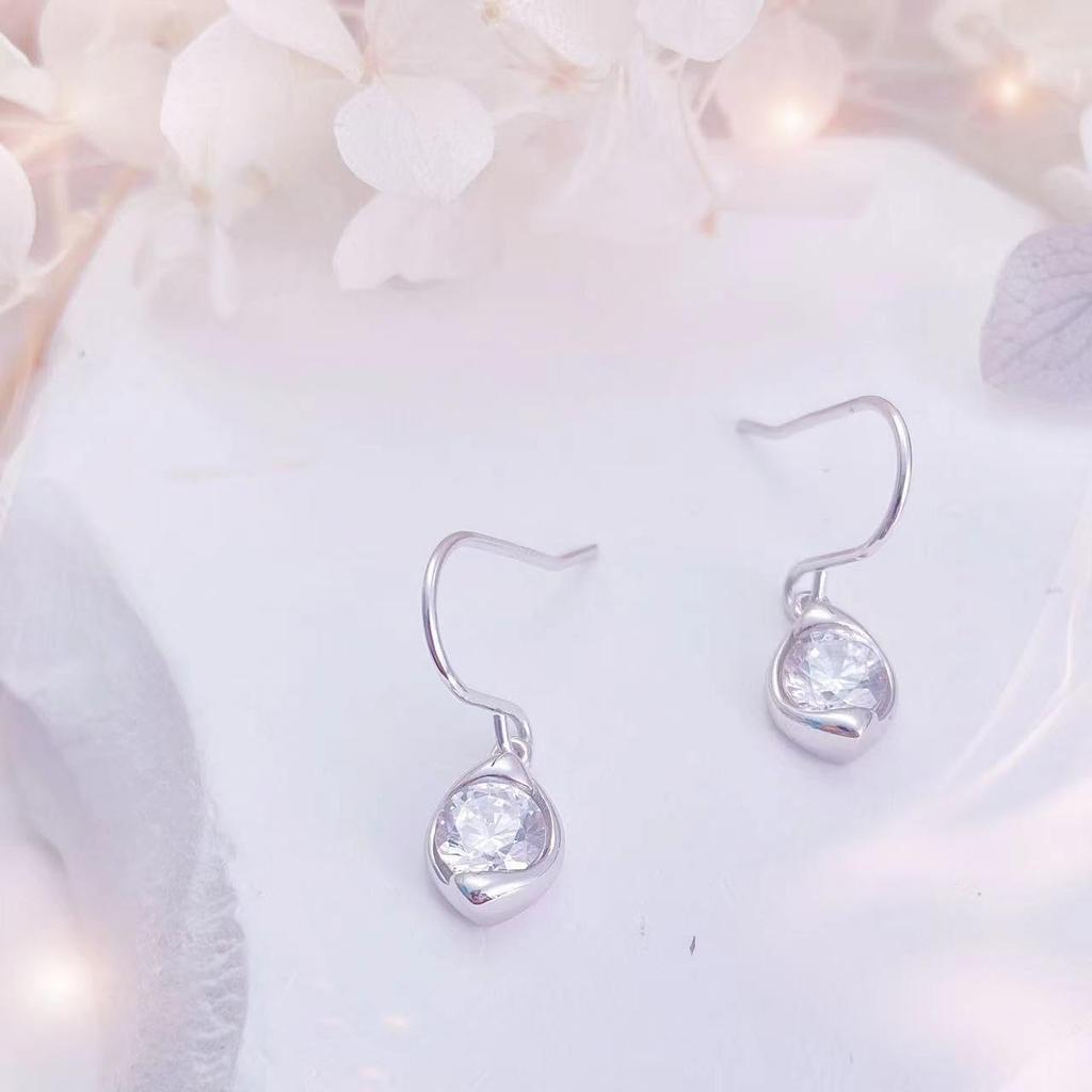 Серьги Naniwaai Высококачественные Подвесные Цветы Розовое Золото Для Женщин Розовое Золото, Популярные, Цирконий, Крючок, Серьги, Роза, Серебро, Гипоаллергенные,