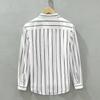 Japanese Retro Striped Long Sleeve Printed Shirt for Men Loose Casual Versatile White Jacket Trendy Top