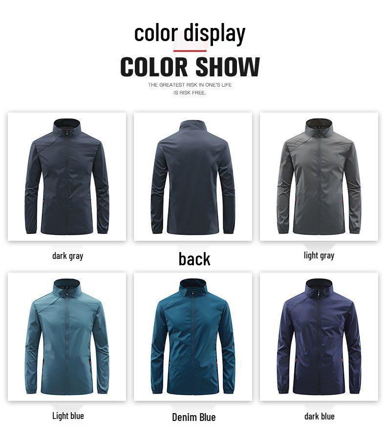 Мужская дышащая куртка из ледяного шелка с воротником-стойкой для защиты от солнца - Летняя тонкая водонепроницаемая ветровка для повседневной носки и рыбалки.