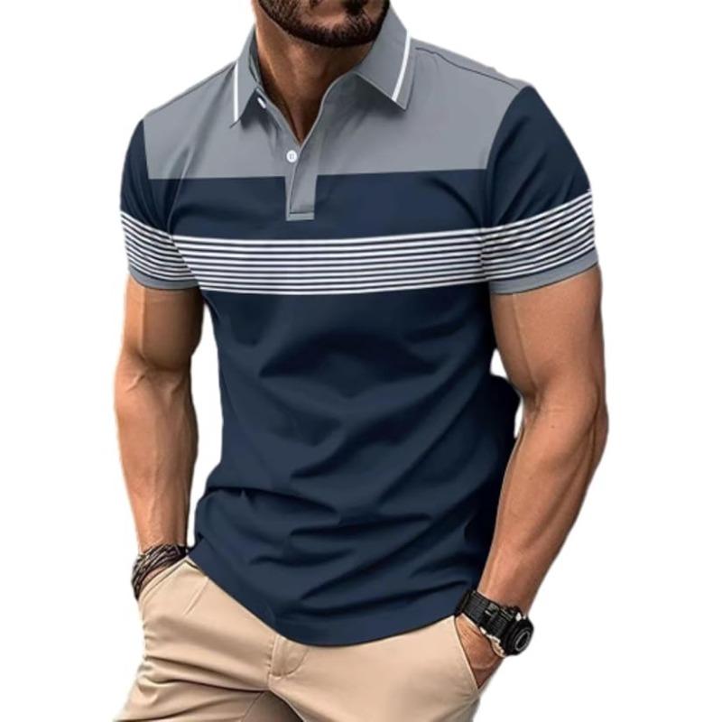 Мужская модная футболка-поло с коротким рукавом, с цветными блоками, повседневная футболка в полоску, влагоотводящая, для гольфа, топ