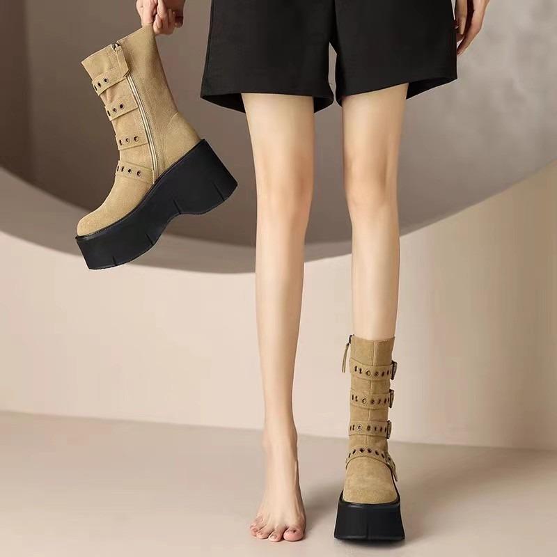 Mid Heel Square Heel Modern Boots Buckle Solid Novelty Women's Shoes on Sale 2025 Brand Mid-calf Slip-on Ankle & Bootie