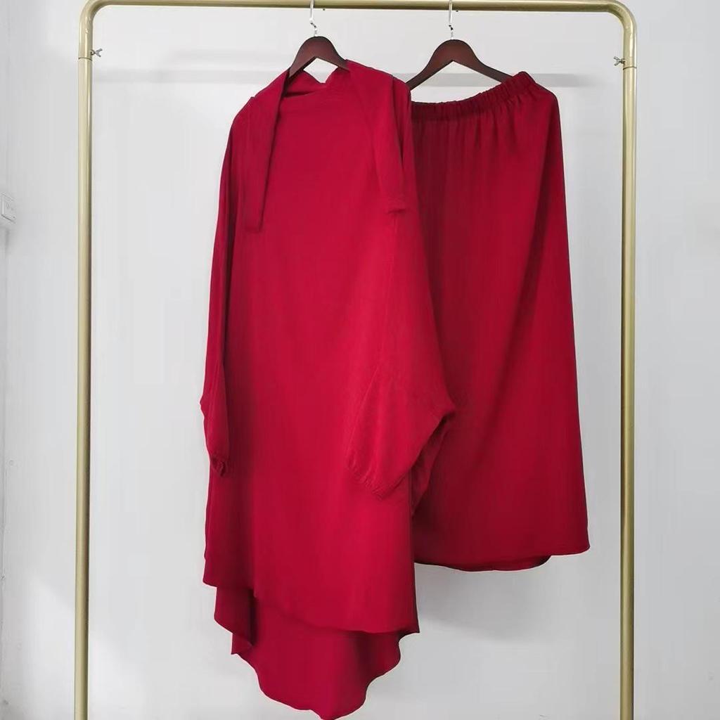 Yiduoduo Hooded Middle Eastern Robe: Solid Color Two-Piece Suit with Side Pockets