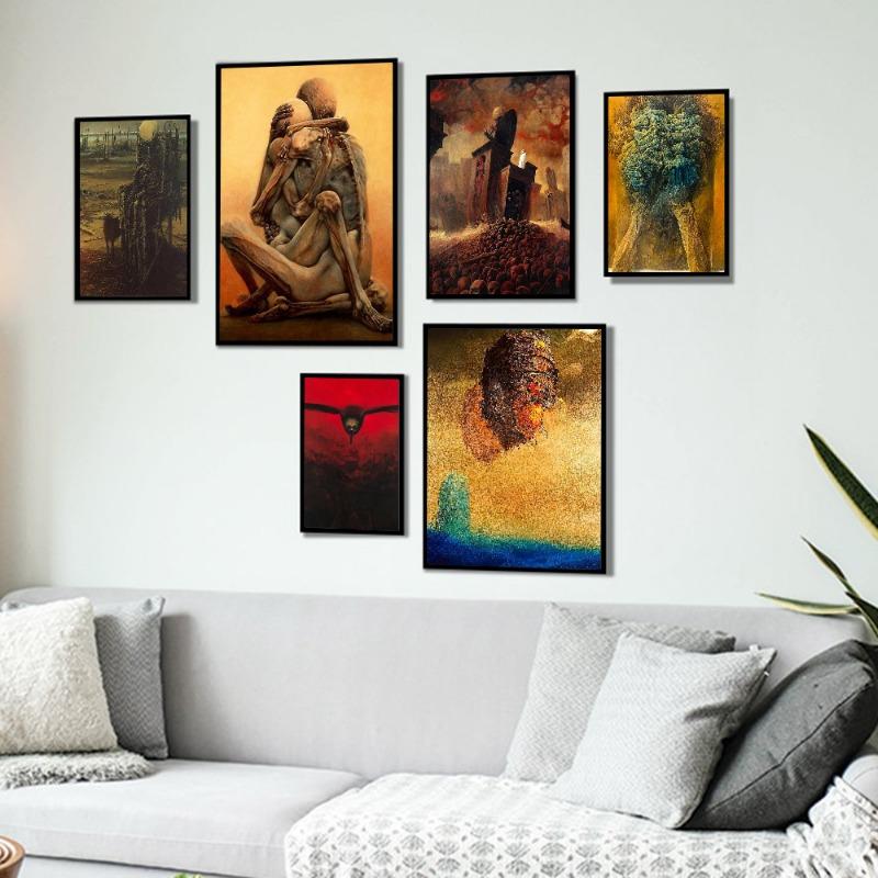 Zdzislaw Beksinski Art Anime Posters Sticky Whitepaper Sticker DIY Room Bar Cafe Kawaii Room Decor