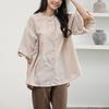 Japanese Short-sleeved Shirt for Women In Summer New Versatile Lazy Loose Puff Sleeve Solid Color Shirt
