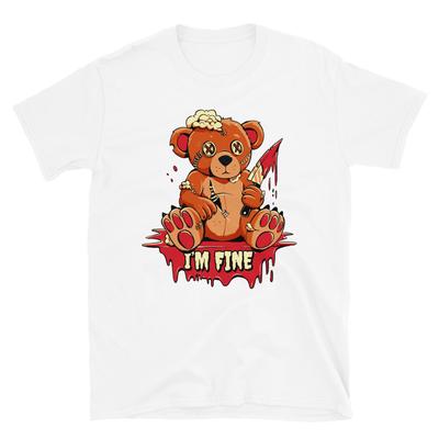 I'm Fine Stitched Bear Horror T-Shirt Men Women Funny Gothic Dark Humor Graphic Cotton Short Sl