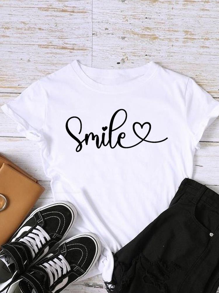 (Asian Size) T Shirt Fashion Love Letter Trend Cute Women Print Lady Female Graphic Casual Short Sleeve T-shirts Tee Top Clothing
