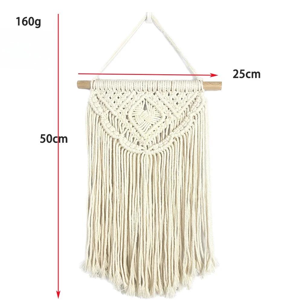 Boho Macrame Wall Hanging Hand Woven Bohemian Style Tassel Cotton Tapestries Beige Wall Decoration for Study Decoration