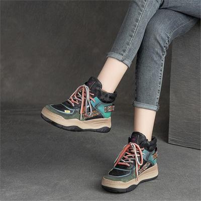 Туфли на шнуровке из натуральной кожи, женские кроссовки, разноцветные, в стиле ретро, удобные кроссовки на платформе