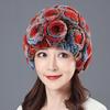Women Winter Hat with Integrated Scarf Thick Warm Faux Rex Rabbit Fur Flower