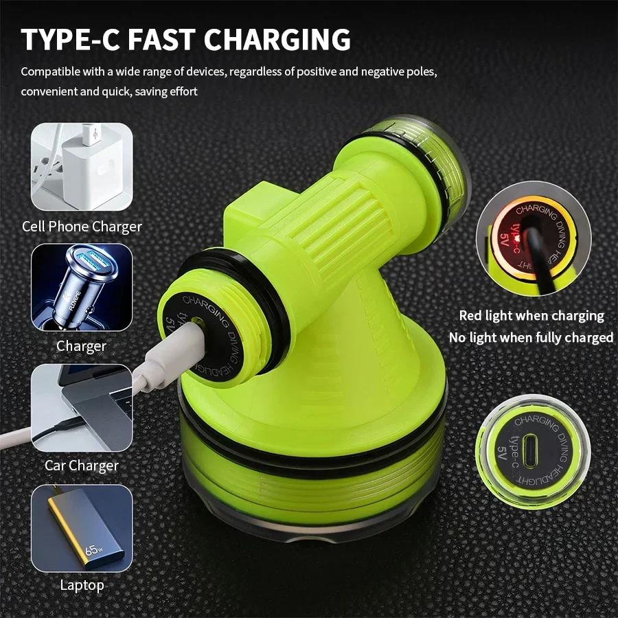 Новый перезаряжаемый светодиодный налобный фонарь для дайвинга, мощный профессиональный налобный фонарь для дайвинга, 50 м, налобный фонарь для подводного плавания, рыболовный фонарь