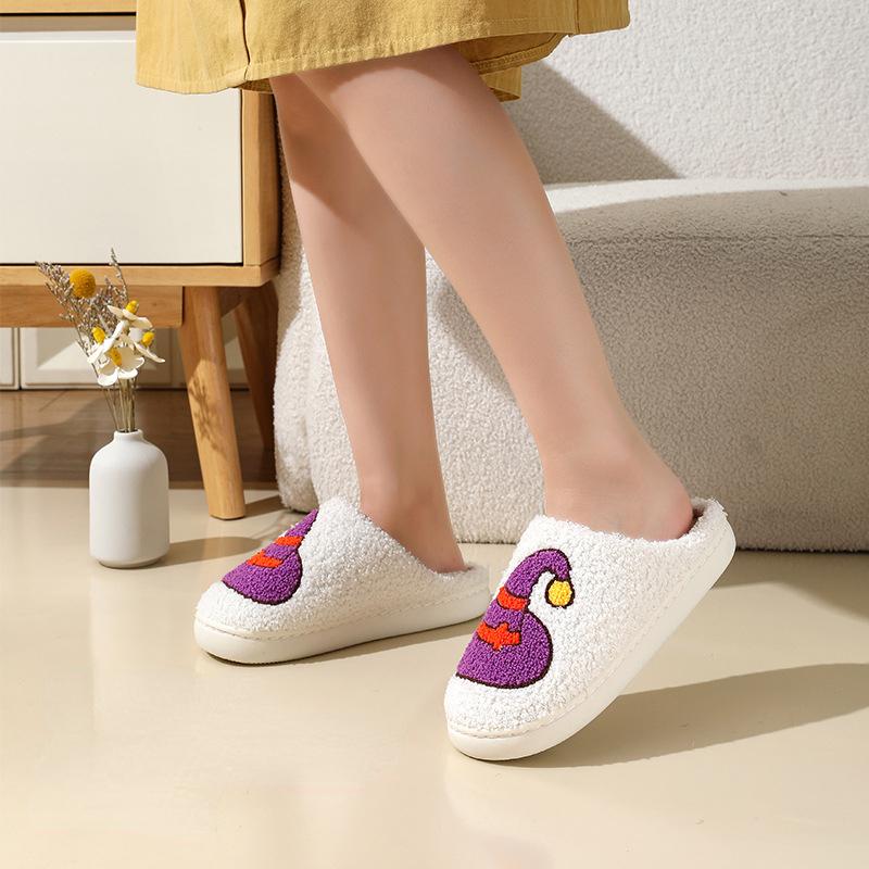 Пушистые домашние тапочки на Хэллоуин, женские зимние тапочки с мягкой подошвой, плюшевые домашние тапочки, женские плоские повседневные теплые хлопковые туфли с рисунком