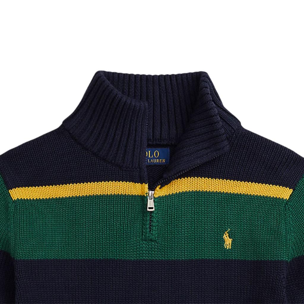 Polo Ralph Lauren Knitted Sweater FW24 Logo Embroidered Striped Mock Neck Long Sleeve Kids Sweater Blue CWPOSWEY6820543-999