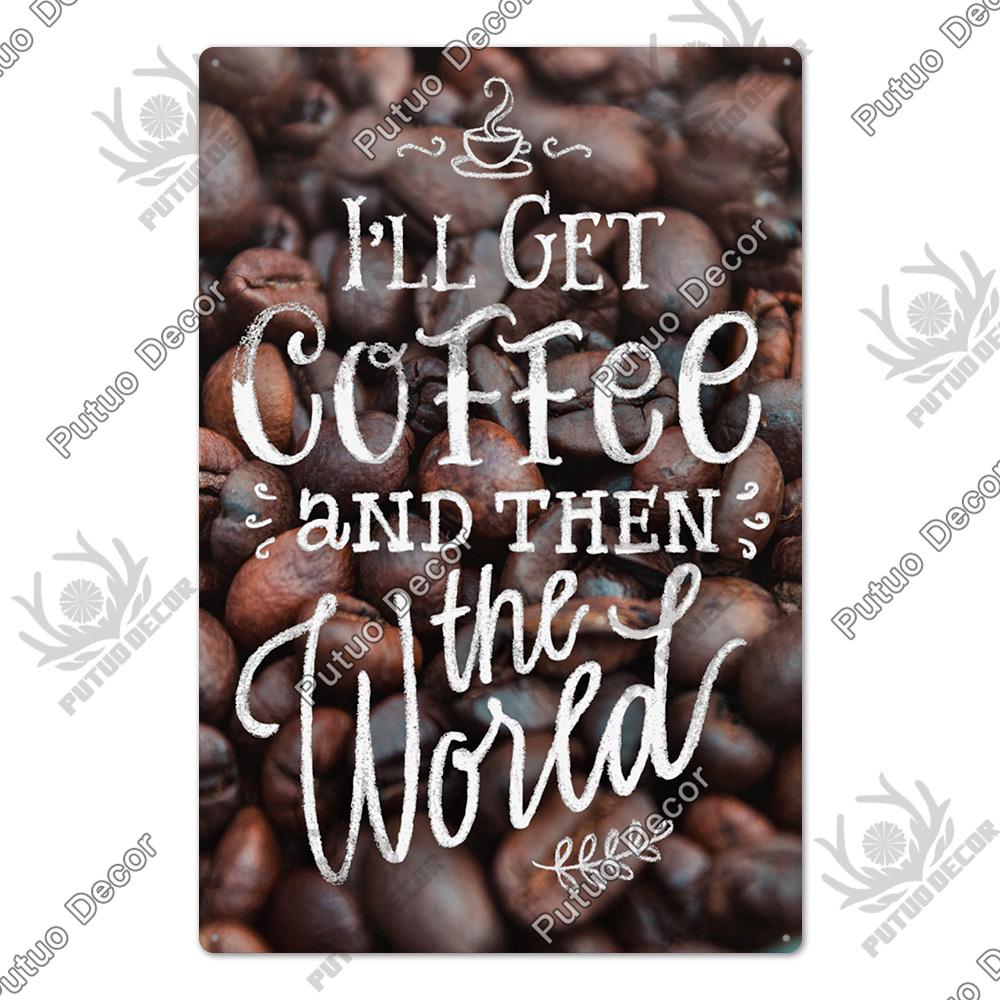 Putuo Decor Coffee Vintage Tin Sign Plaque Metal Plate Wall Art Posters for Kitchen Bar Cafe Room Retro Iron Painting