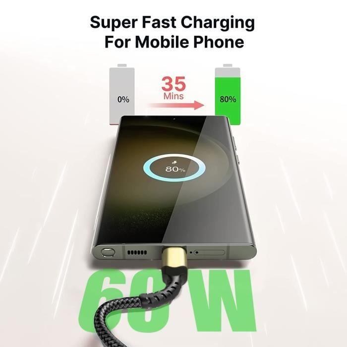Câble USB-C vers USB-C Charge Rapide 60W pour iPhone 16 Pro Max - BOOLING - Nylon Renforcé Noir 1M