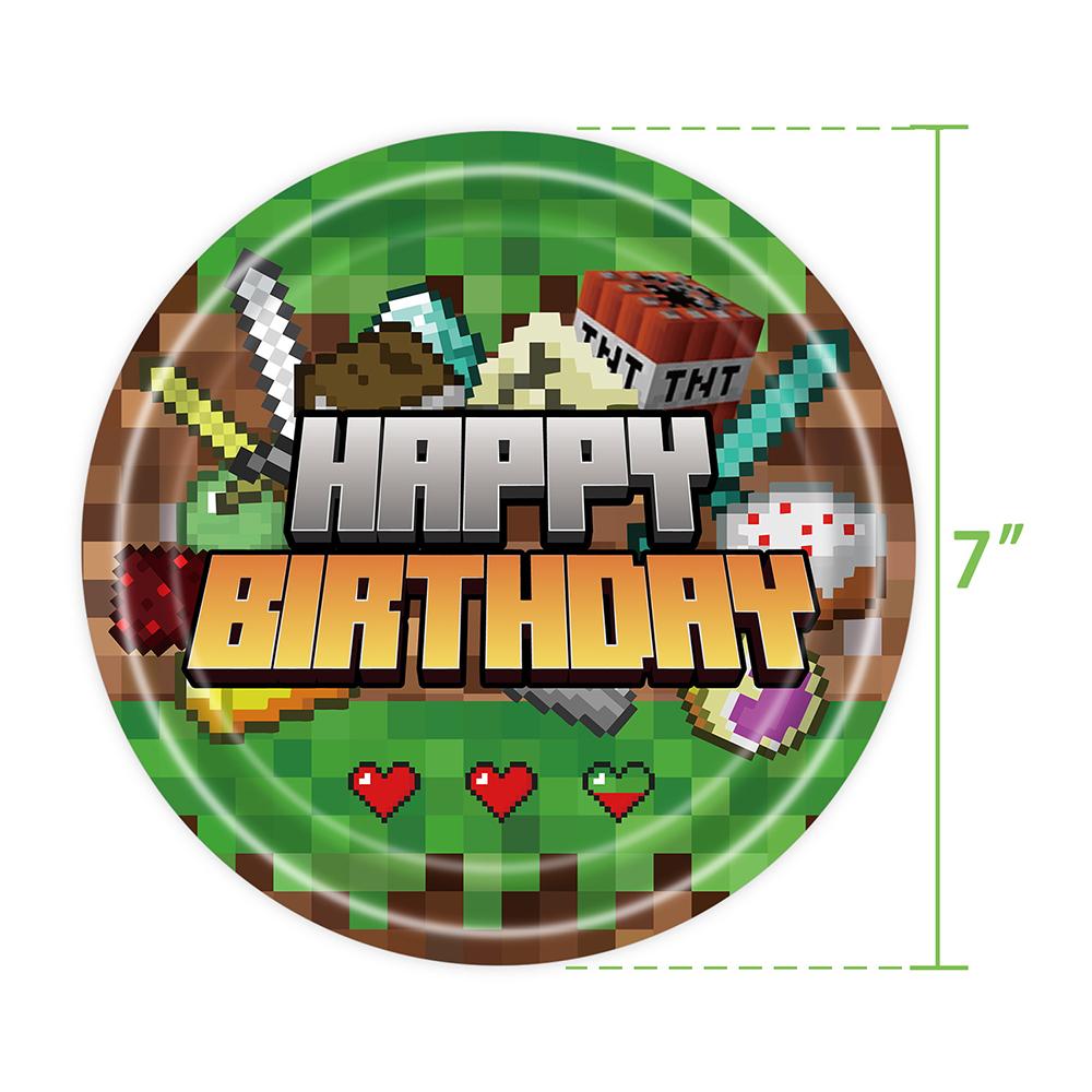 51 шт. Принадлежности для вечеринки в пиксельной тематике включают тарелки, салфетки, стаканы, скатерть