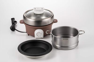 Maruyama Giken Petit Plaisir Электрический мини-горшок-гриль с решеткой-гриль и пароваркой для жарки в горшке, на пару Для 1 Для 2 Сделано в Какао Электрическая сковорода-гриль