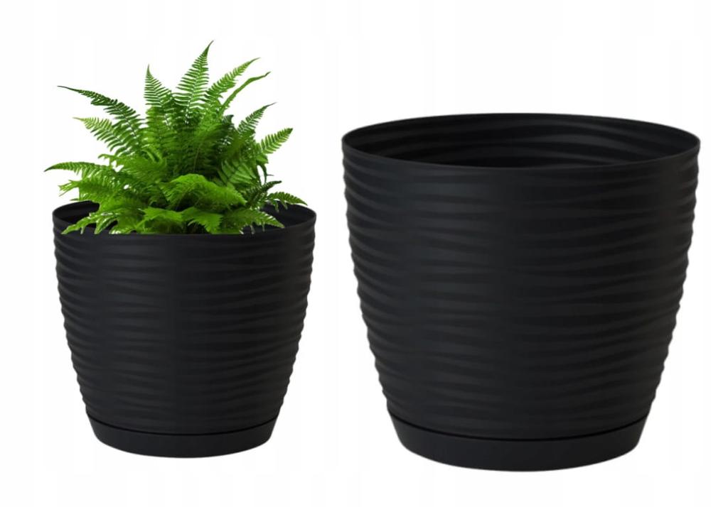 Black plastic flowerpot with saucer 107x10cm