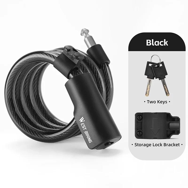 WEST BIKING Portable Bicycle Cable Lock With 2 Keys Waterproof Dustproof Steel Wire Lock MTB Road Bike Scooter Anti-theft Lock