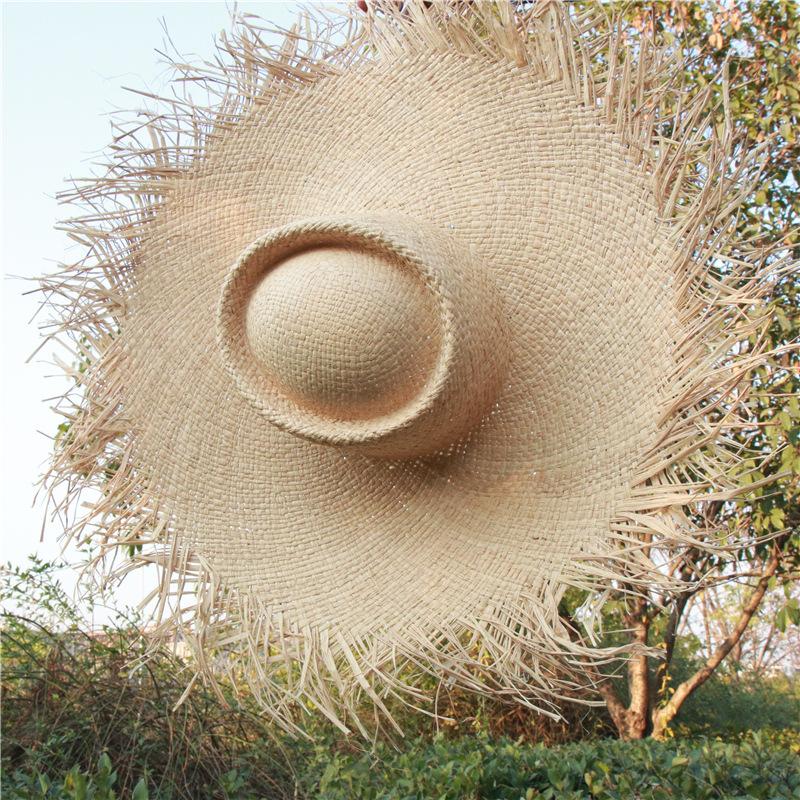 Women's concave-top, loose-brimmed Lafite beach hat, wide-brimmed sun hat, summer vacation sun hat