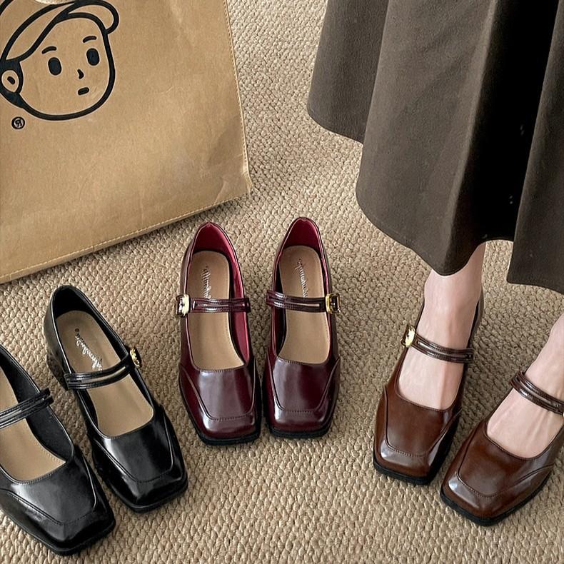Модные коричневые туфли в стиле ретро с квадратной головкой, женские туфли из кожи, новая весенне-осенняя юбка 2025 года, французские туфли Мэри Джейн