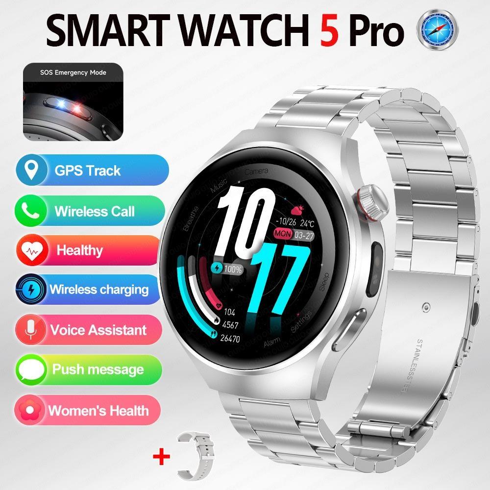 2026 Новый Watch5 Pro GPS Смарт-часы 1,53-дюймовый AMOLED HD Экран Компас Пульсометр Водонепроницаемые Множество Спортивных Режимов BT Звонки Смарт-часы