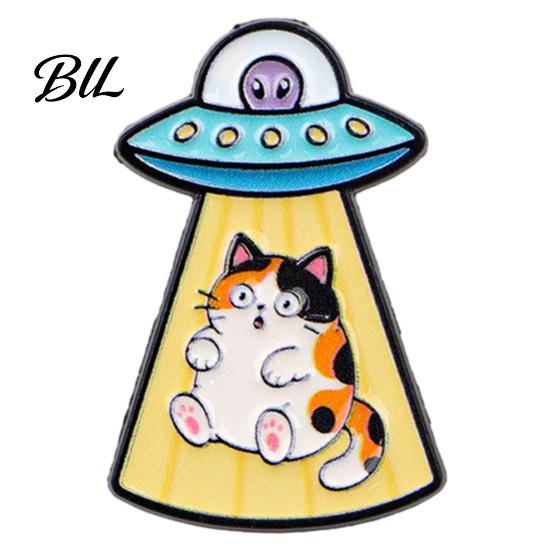 Alloy Cat Brooch Enamel UFO Metal Brooch, Aliens Ship Kitten Badge Pin, Pin Clothing Bag Scarves Hat Accessories for Men Women