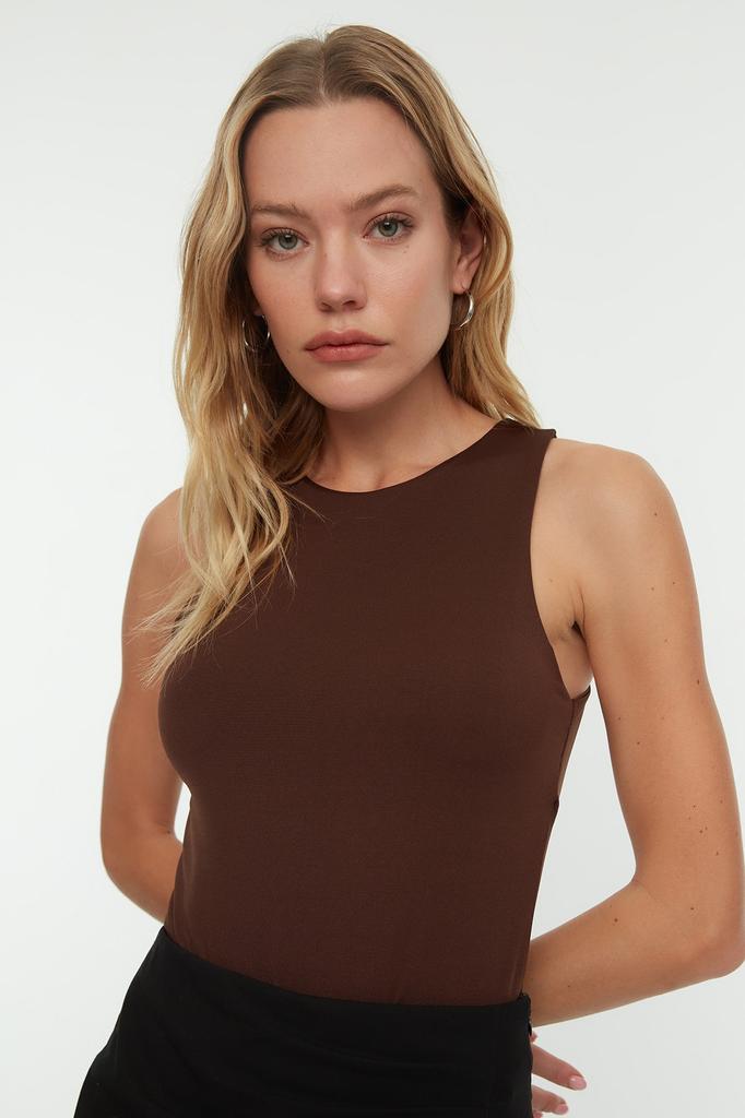 Women's Fashion New Bodysuit Green Halter Neck Fitted Flexible Snap Fastener Knitted Bodysuit