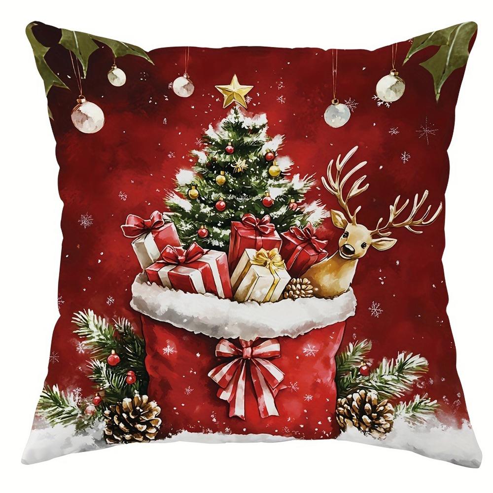 Christmas Decoration Pillow Cover Snowman Santa Claus Christmas Tree Pattern Living Room Sofa Cushion Suite Room Home Decoration