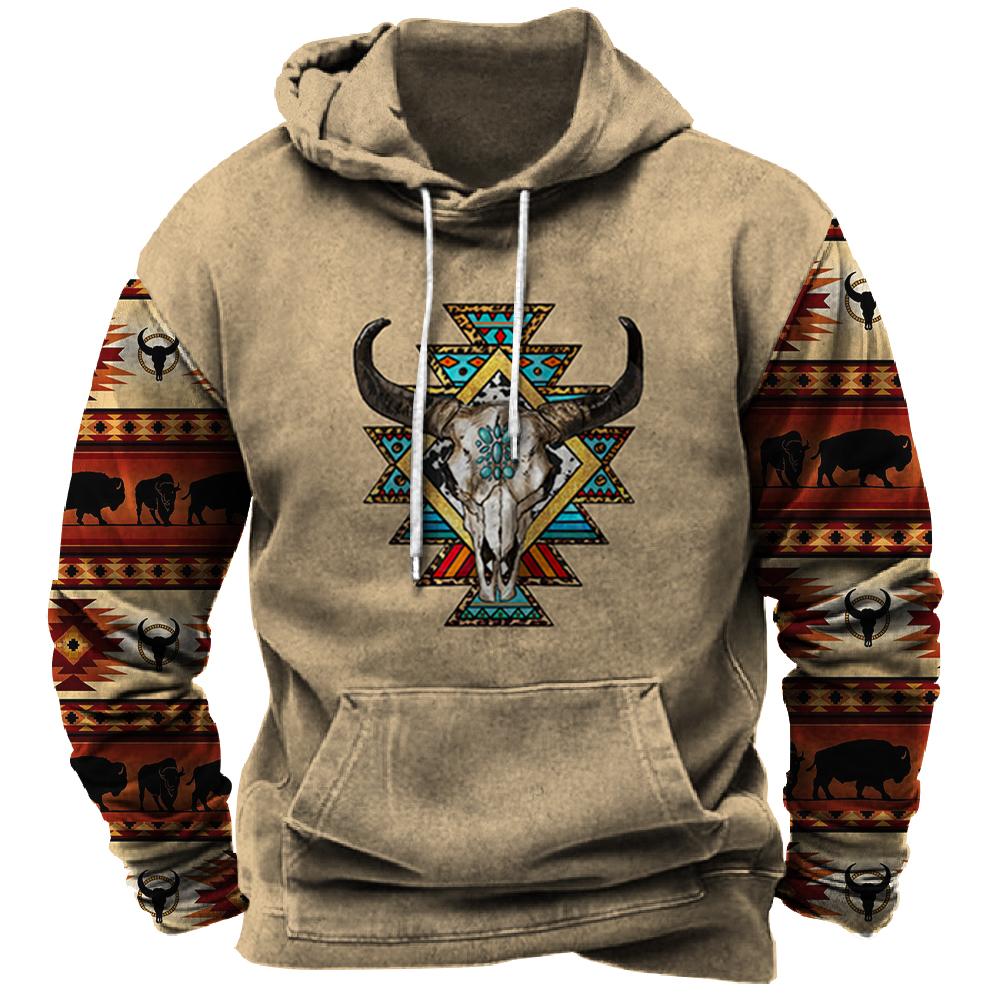 Мужская толстовка с капюшоном Western Cowboy Hooded Sweatshirt North America Demon Wendigo Printed Oversize Harajuku Clothes Vintage Streetwear