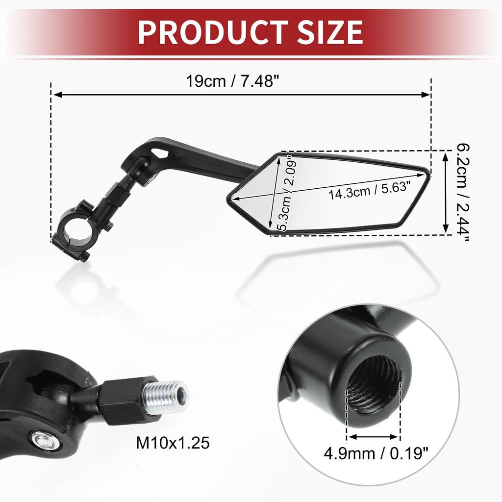 ACROPIX M10 Мотоциклетные зеркала заднего вида Зеркало бокового вида с креплением на руль Регулируемые Черный пластик Призматическая форма