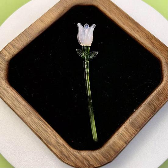 Стеклянное украшение в виде цветка ручной работы со стеблем, выдувная мини-фигурка цветочного растения, украшение для дома, гостиной, офисного стола, ваза для цветов