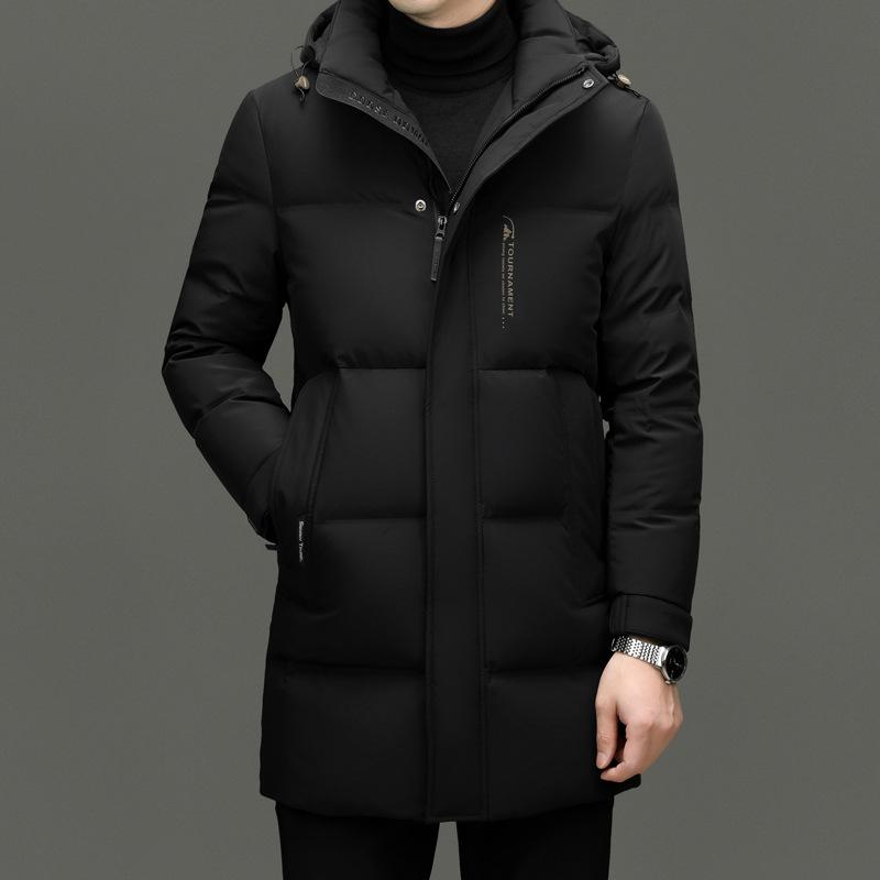 White Duck Down Medium And Long Down Jacket Men'S Winter High-End Business And Leisure Hooded Detachable Jacket
