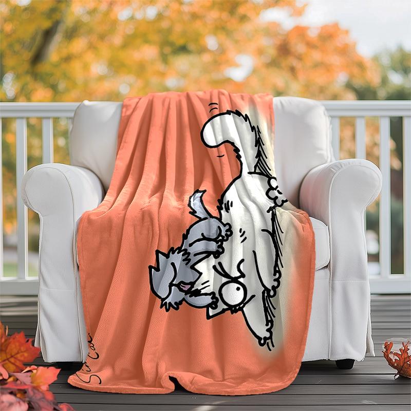 Simon's cat Flannel Blanket Soft Warm All-Season Throw, Design for Camping, Car Travel, Hiking Sofa, Bed, Office Perfect Gift for Parties
