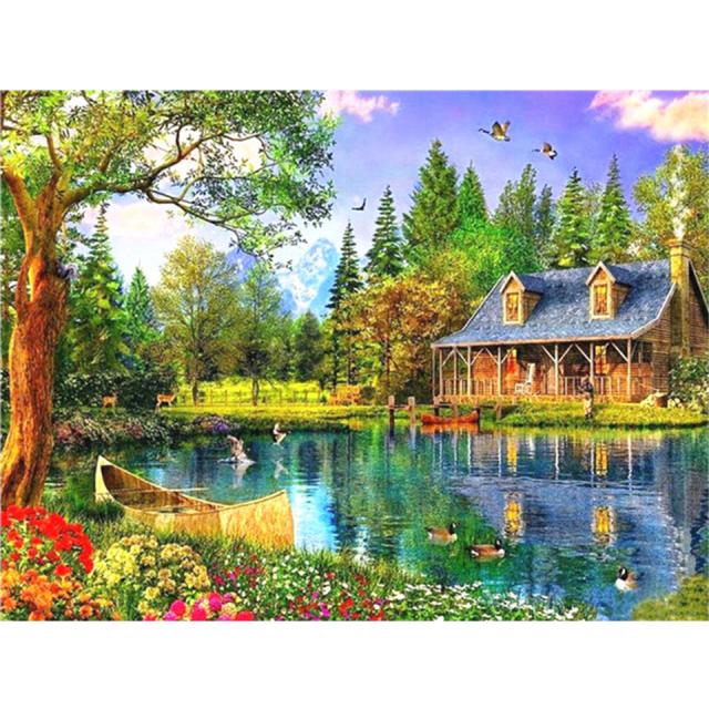 5D DIY Diamond Painting Landscape Full Round House Diamond Embroidery Rhinestone Art Picture Mosaic Home Decoration Gift