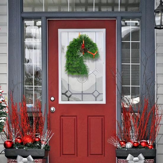 Рождественский венок Yousheng, венок из конской головы с искусственной зеленью из сосновых шишек, гирлянда из конской головы для украшения стены входной двери и камина