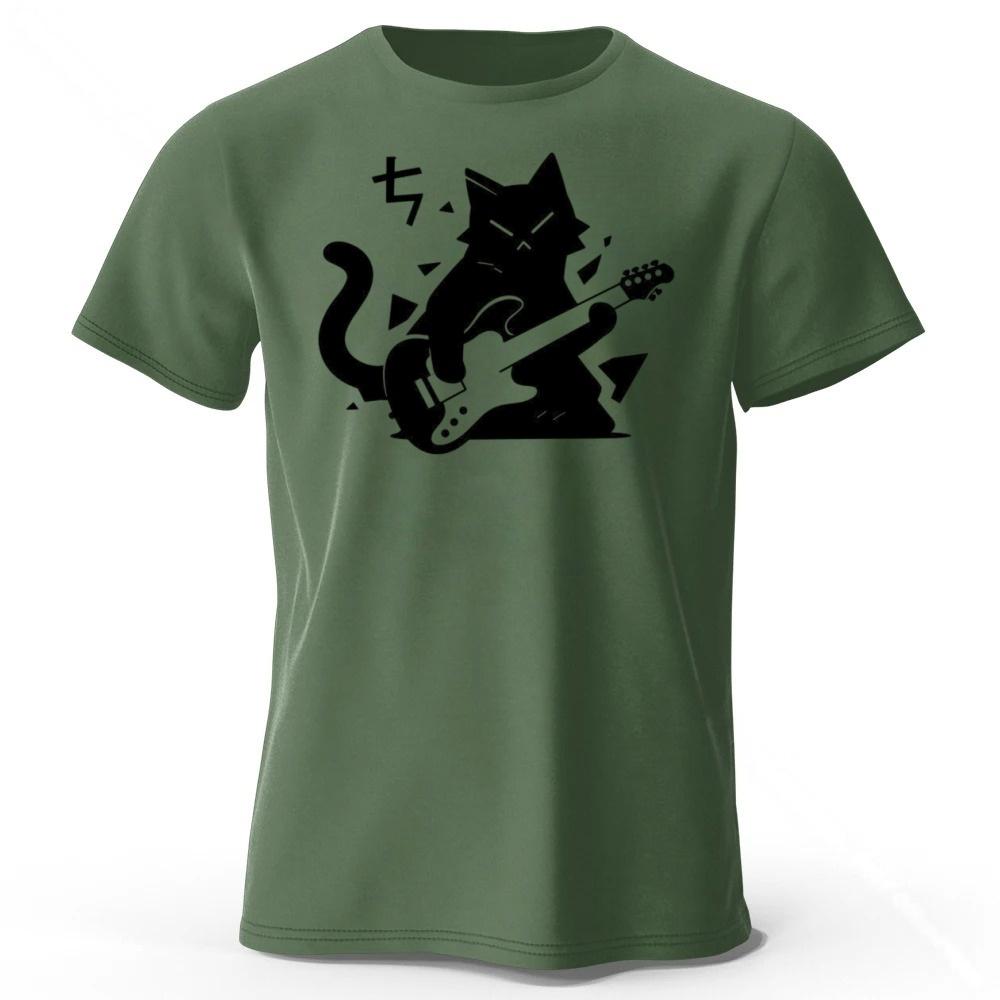 New Rock Cat Creative Printed Cotton Short Sleeve Summer Mens Loose Large Comfortable Sports Tshirt Fashion Casual Top