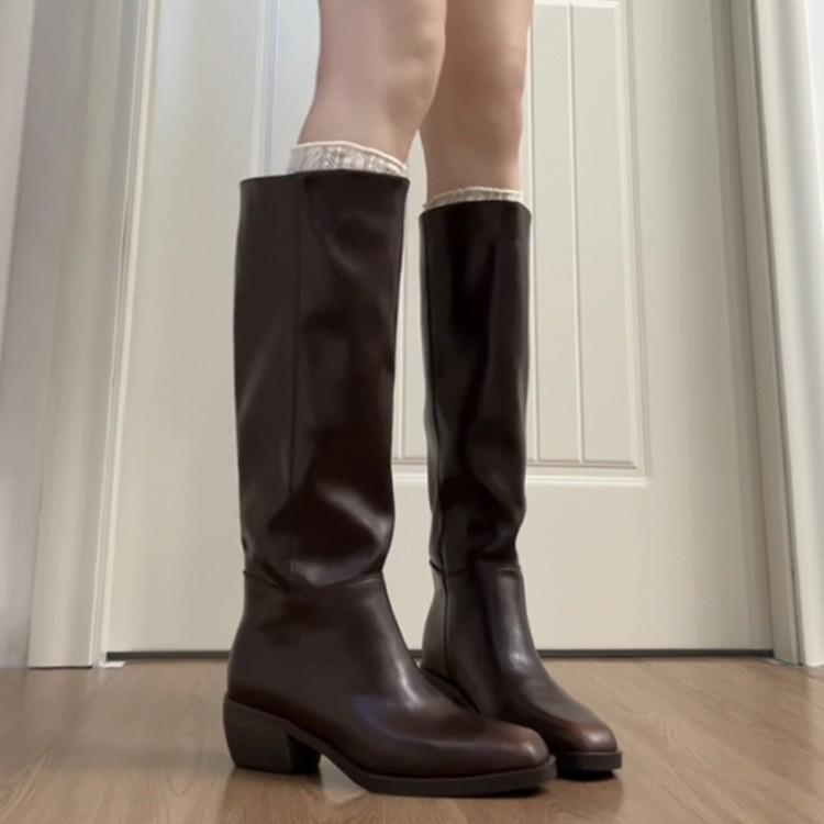 Версия из коровьей кожи~ Кожаные ботильоны на толстом каблуке в британском стиле, ретро, тонкие, полированные, высокие ботфорты, новинка осени и зимы