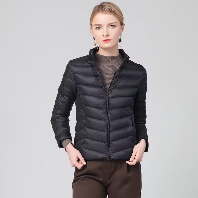 Lightweight White Duck Down Winter Women's Short Style New Solid Color Down Jacket Slim Fitting and Slim Standing Collar Lightweight Jacket Trend