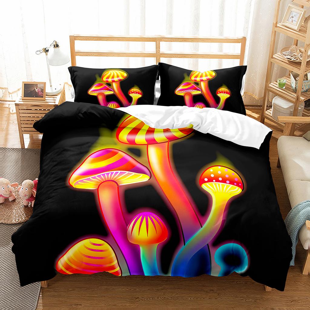 Psychedelic Mushrooms Duvet Cover Set  Polyester Comforter Cover King Queen Size For Kid Boy Girl Bedding Set With Pillowcase
