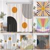 Mid Century Abstract Shower Curtain Leaf Curve Simple Line Nordic Modern Bathroom Decor Polyester Fabric Bath Curtain with Hook