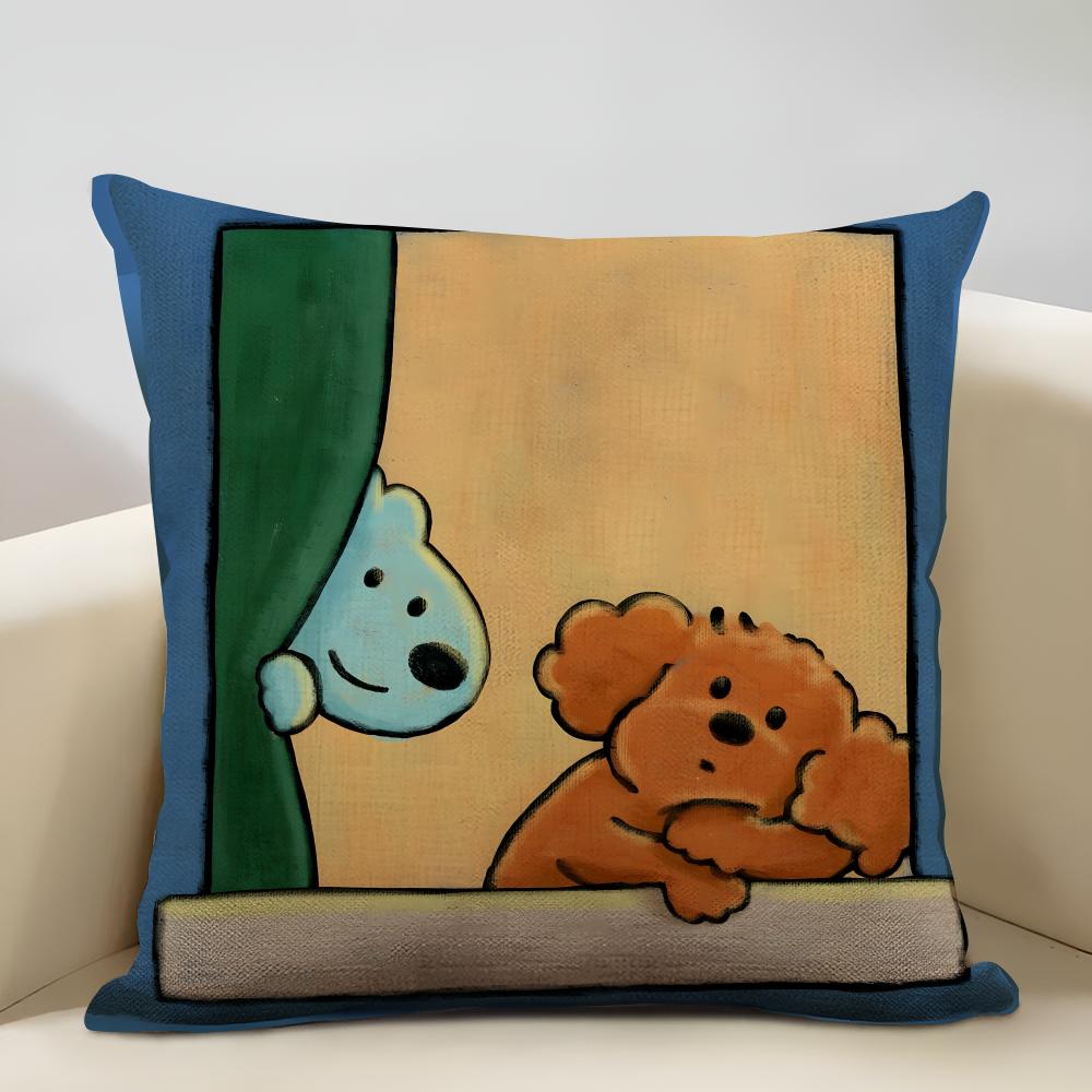 Наволочка «Жизнь щенка» Декор для дома Льняная наволочка для дивана: Приятный к коже и дышащий с невидимой молнией